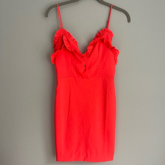 Selfie Leslie Tangerine Dreamers Deep V Frill-Trimmed Bust Dress - Picture 2 of 4